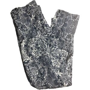 Rafaella Pants Womens 4 Print Cropped Slim Pull On Stretch Navy‎ White EUC